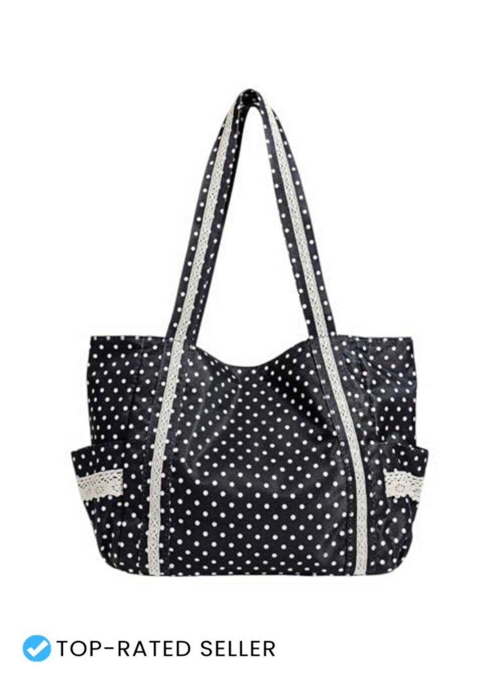 Polka Dot Tote Bag with Pockets Canvas Shoulder Purse
